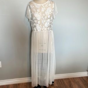 Vince Camuto sheer white tulle dress coverup